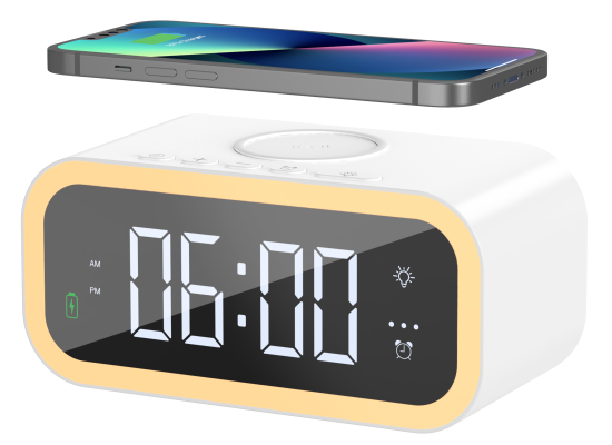 WIWU Wi-W015 Wireless Charger 15W Phone Charging Stand Alarm Clock Night Light - White